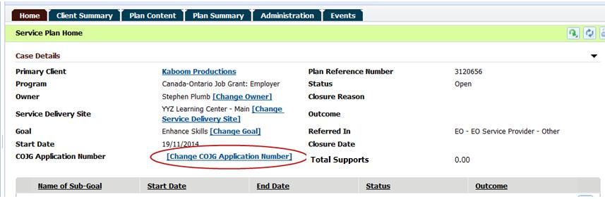8.8.1 Link to COJG Application A user MUST associate a COJG Application ID to the COJG Employer service plan before proceeding to the next step in