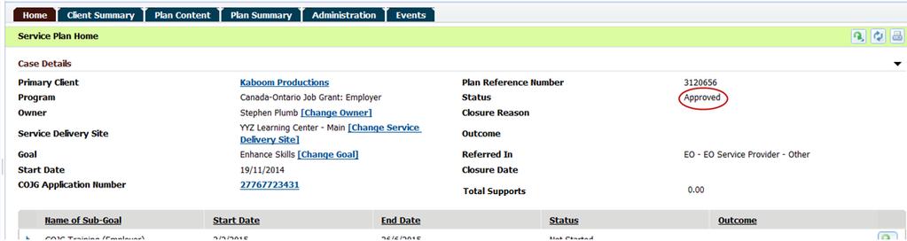 Step 2: Submit Service Plan Page When prompted to confirm the submission, click Yes.