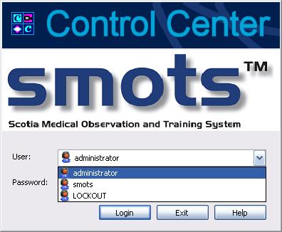 smots Control Centre USER Guide (Administrator Guide follows at end of document) smots Control Centre login Pick your user category from the drop down list and then