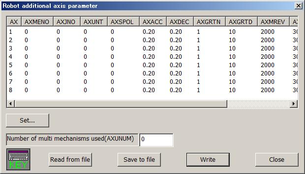 Robot additional axis You can set information related to addition axes of robots. This function can be used with Version 3.2 or later of this software.