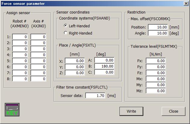 17.4.27. Force control parameters You can set parameters of force control in robot controllers. The force control function can be used with Version 3.0 or later of this software.