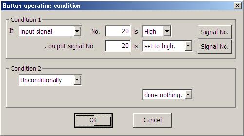 (3) Tap [Signal No.] button (<e>), and input "20" to signal number (<f>). Tap the state of the signal (<g>), and select "High". Now, select "Input signal".