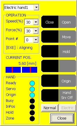 9.15.1. Operation of the Electric Hand The Electric Hand operation function can be used this software Version 2.5 or later. And the software version of the controller which you can use is as follows.