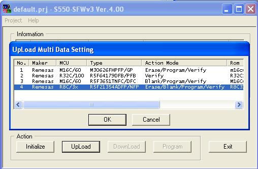 (Multi Data Mode) e.g.) Uploading 4 th data stored in S550-SFWv3 to the 3 rd data (i) Select uploading destination data number (1 through 4). Click the UpLoad button.