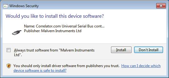 This warning can safely be ignored as the software installation has been tested on each of the operating systems listed in table 1. Press Install to continue with installation of the USB drivers.