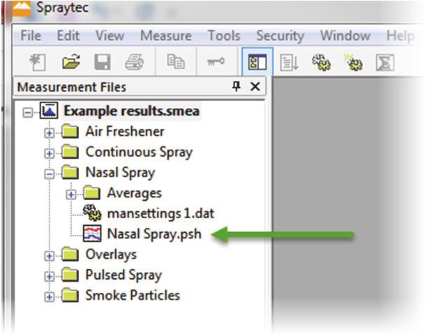 For example, consider the examples measurement file. This is stored, by default, in the following location: Instruments\Spraytec\Measurement Data\Example results.