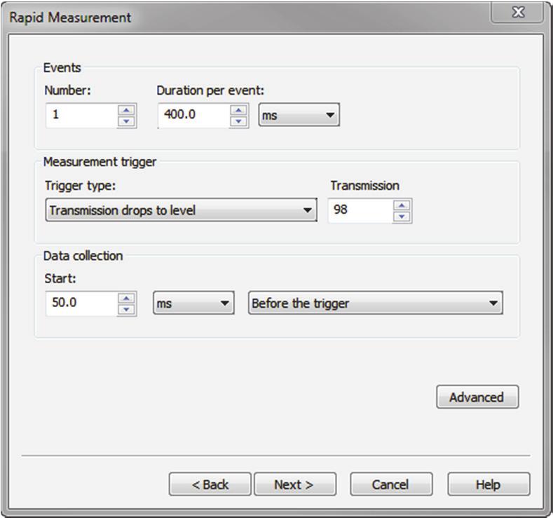 Averaging Time Window Specification When a user selects a time window for averaging, the software must calculate which measurement records from the size history are included within the specified