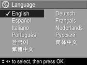 Language This setting allows you to set the language used in the camera interface, such as the text in menus. 1. In the Setup Menu (page 93), select. 2.