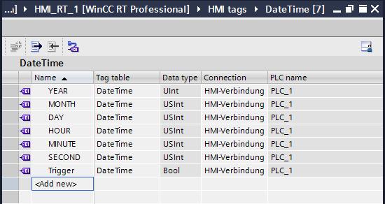 5 Setting the Time of Day 5.2 From WinCC Runtime Professional to S7-1200/S7-1500 4. Paste the copied tags into the WinCC Runtime Professional tag management.