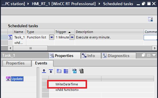 5 Setting the Time of Day 5.2 From WinCC Runtime Professional to S7-1200/S7-1500 6. Open the scheduler. Create a new task and assign it a unique name (in the example: Task_1 ).