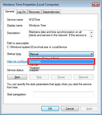 6 Synchronizing the Time of Day 6.1 Settings on the PC 6. Set Startup type to Automatic.