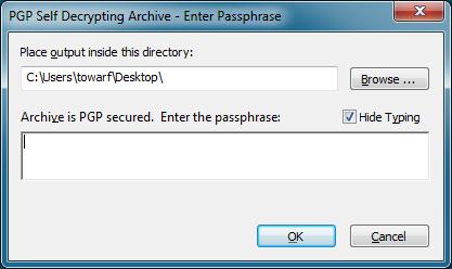 When you are finished entering the passphrase, left mouse click OK.