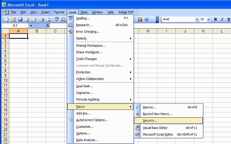 Microsoft Excel Macro Security If no data is displayed in Microsoft Excel when you try to view instrument data,