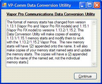 15. APPENDIX A DATA CONVERSION UTILITY Available in VAPOR PRO COMMUNICATIONS v1.0.1 and higher. The format of the memory starts stored in the instrument has changed from version 1.13.