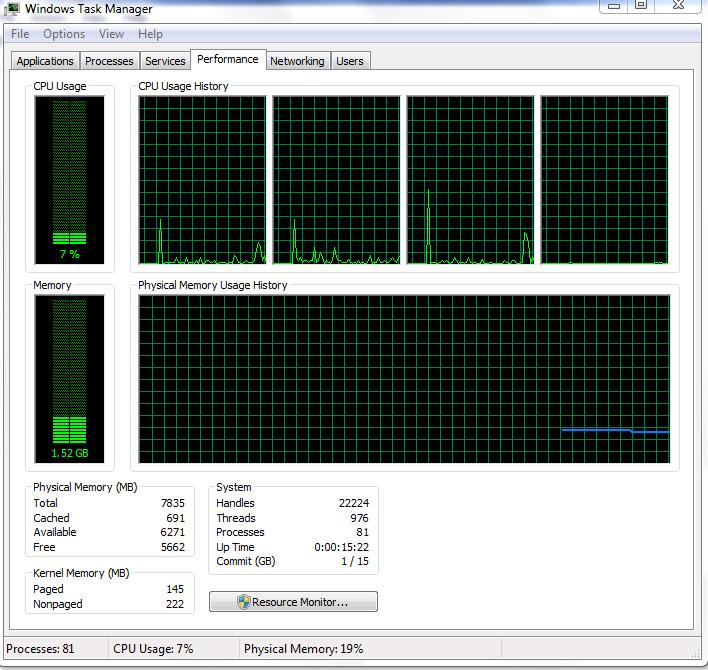 Verifying the processor usage in Resource Monitor 1 Press and hold the taskbar. 2 Select Start Task Manager.