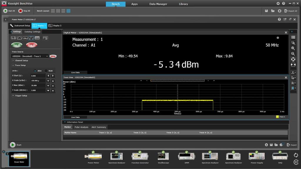 12 Keysight BenchVue Software v3.0 (BV0000A) - Data Sheet BenchVue Power Meter App Control your power meter to data log and visualize measurements in a wide array of display options.