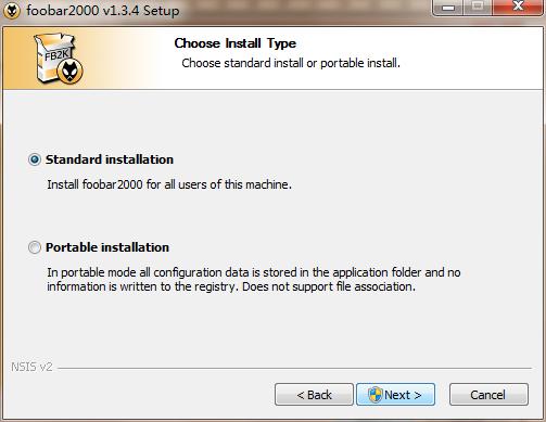 .." or use the default The installation type here selects the default "Standard