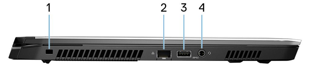 Views of Alienware m15 Right 1 USB 3.1 Gen 1 ports (2) Left Connect peripherals such as external storage devices and printers. Provides data transfer speeds up to 5 Gbps.