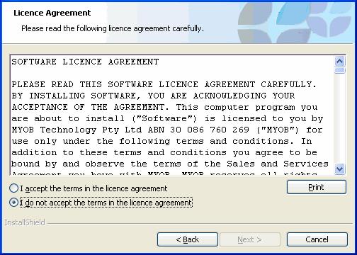 The Licence Agreement window opens. 3. Read the Licence Agreement, select I accept the terms in the licence agreement and click Next if you agree with the terms.