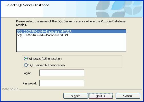 6. Click Next. The Select SQL Server Instance window opens. 7.