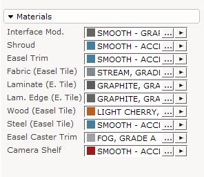 Materials In the Materials section, there are 10 material options that are primarily used for accent colors on workware products. These material options are shown below.