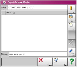R8.3 USER MANUAL Page 102 3.1.15.20.1 Export the Command Buffer The contents of the command buffer can be stored to an UNICODE text file *.TXT on the USB stick.