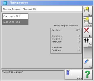 R8.3 USER MANUAL Page 195 3.3.2.1 Create/Edit Placing Programs For creating and editing of placing programs open the menu Part Prg Setup Placing Program.