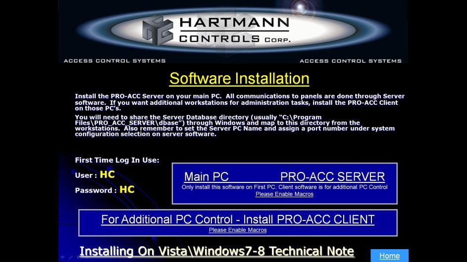 install the PRO-ACC Server Software,