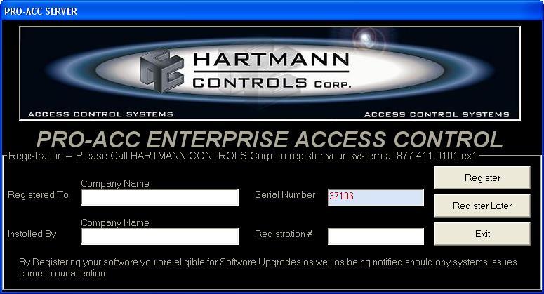 STEP 4) - SETTING UP INITIAL PANEL Run the PRO-ACC software (located in Start/All Programs/Hartmann Controls Corp).