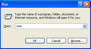 To verify the changes were successfully applied, click the Windows Start button and choose Run from the menu. In the Run window, type cmd and click OK.