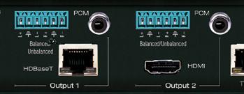 5 Analog L/R Balanced/ Unbalanced Output HDBaseT Output HDMI Output Coaxial PCM Digital Audio Output Video Outputs HDMI Output (1 total) Supports either 1080p@60 fps or 4096x2160 30Hz [4:4:4] 8bit