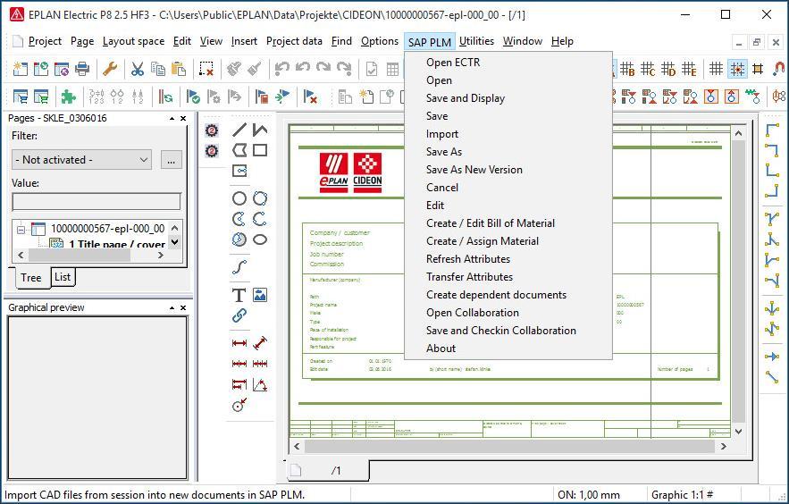 3 User interface and controls The SAP Engineering Control Center Interface to EPLAN offers one control which is integrated into the EPLAN user interface.