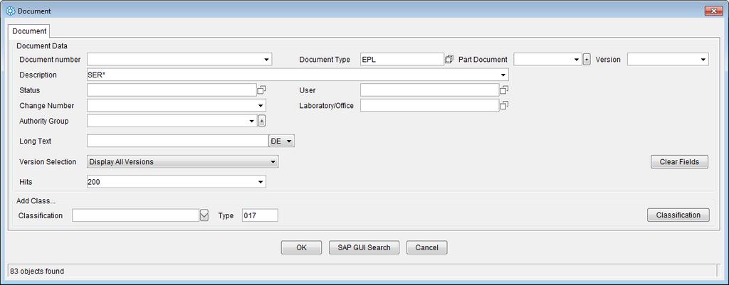 ECTR "Document" dialog The "Clear Fields" button removes all existing records from the fields of the dialog.