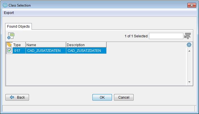 ECTR "Class Selection" dialog If the selected class classification parameters are stored, they can be assigned a value.