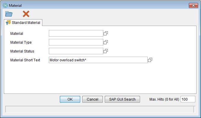 1 Assign Material (Search) To create a link between an EPLAN part and a SAP PLM material object, the SAP Engineering Control Center Interface to EPLAN provides the function "Search Material".