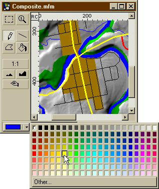 press and hold on the drawing colour field to display the colour palette dropdown list.