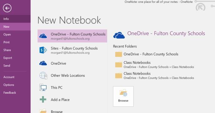 OneNote 2016 Setup 4 of 4 To create a new Notebook that is saved to OneDrive-Fulton County Schools,