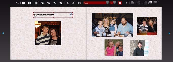 Creating a photo book Edit a Caption Caption Toolbar Placing your order Review The caption toolbar appears when you click on a caption box.