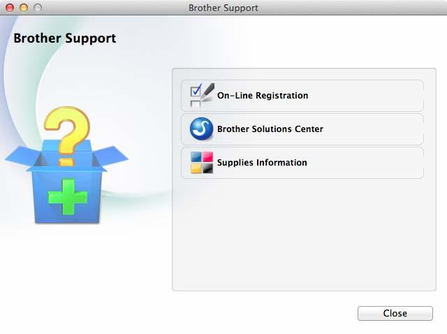 The following screen will appear: Accessing Brother Support (Macintosh) You can find all the contacts you will need, such as web support (Brother Solutions Center).