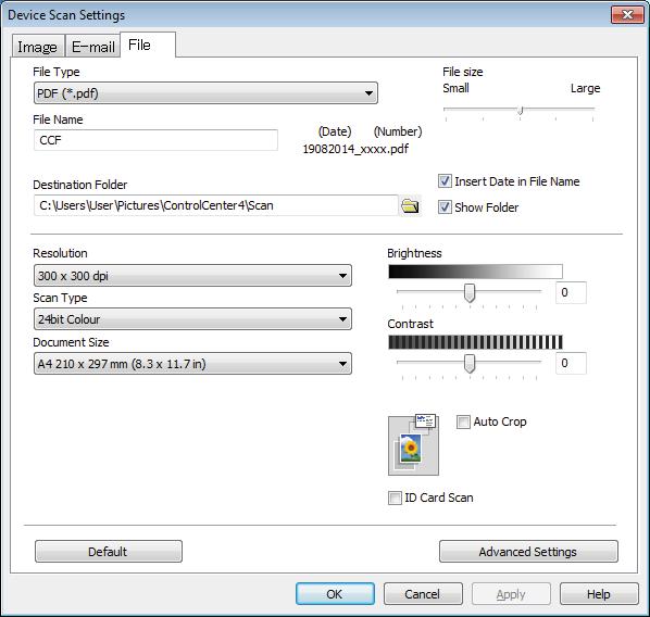 How to scan to a computer e Choose the File tab. You can change the default settings. 2 3 4 5 6 Choose PDF (*.pdf) from the File Type drop-down list.