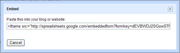 Embed a form on a website or blog Click the More actions dropdown list and select the Embed option: A pop-up window opens. Copy and paste the code provided into your website or blog.