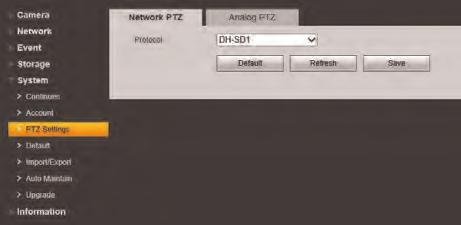 5 Setup If using a third-party IP PTZ solution that supports camera control through RS-485 wires, use the PTZ Settings menu to configure the PTZ protocol information.