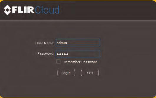 7 Connecting to Cameras with FLIR Cloud CMS 3. Log into the Client Software using the Client Software user name (default: admin) and password (default: admin) and then click Login. 7.