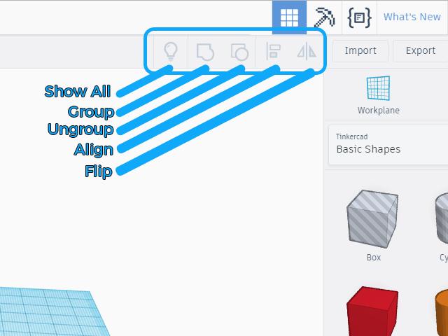 2. "Group" will take all objects that are selected and make them one. Once objects are grouped, the modification menu will disappear, except for making them "Solid" or a "Hole." 3.