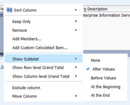 Add subtotal for Fiscal Year Right click on Fiscal Year Column, select