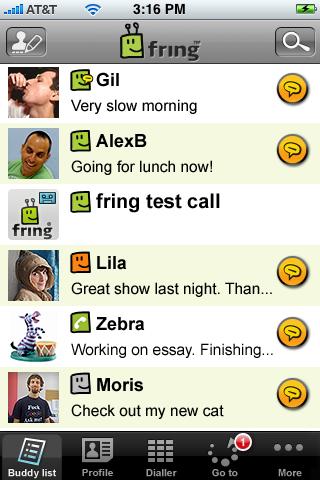 Using fring Getting Started Figure 10 Buddy list Statuses The following statuses are
