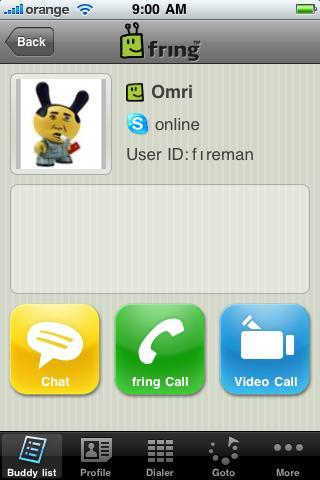 Making a video call from fring Video calls are supported to these following contacts: fring contacts using