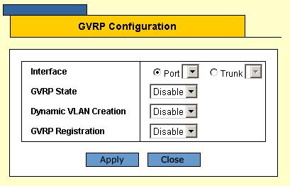 Configuring Interfaces Configuring VLANs Trunk Specifies the trunk for which the GVRP settings are displayed. Interface Displays the port or trunk name on which GVRP is enabled.