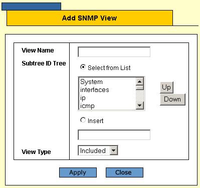 Allied Telesis AT-S95 Management Software Web Browser Interface User s Guide 2. Click Add. The Add SNMP VIew Page opens: Figure 120:Add SNMP VIew Page 3. Define the View Name field. 4.
