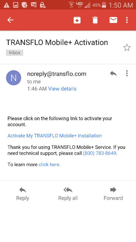 You will receive an email from noreply@transflo.